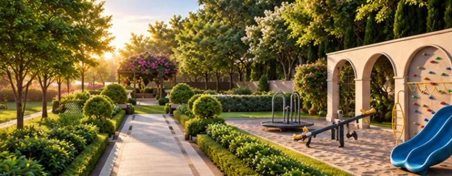 Landscaped gardens of Godrej Properties Manpada